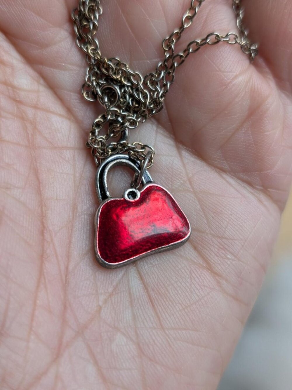 Vintage Cute Red enameled Purse Pendant Necklace